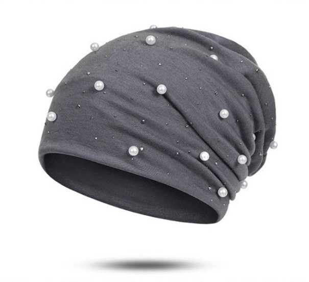 Dameshoed met parels en strass steentjes J3091 donkergrijs