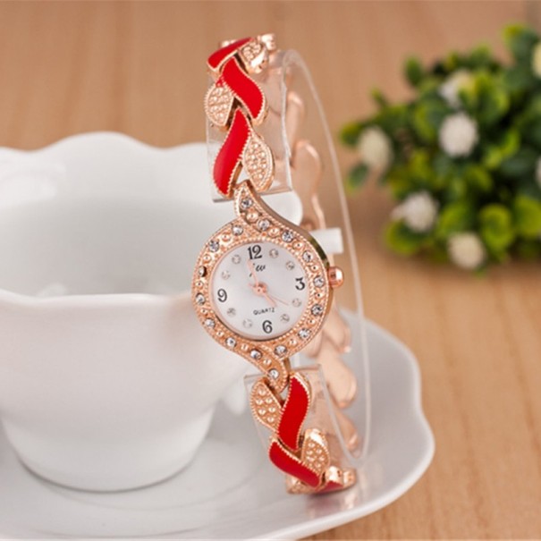 Dameshorloge met decoratieve band J815 rood