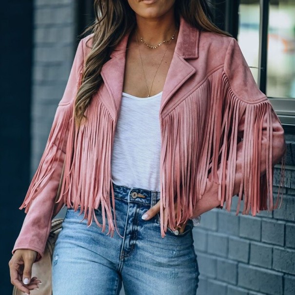 Damesjas met franjes P1636 roze L