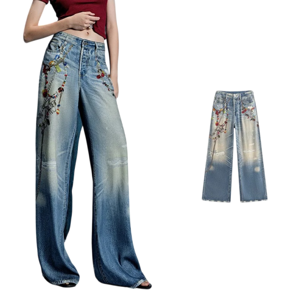 Damesjeans blauwe Effen Print van kettingen Vrije pasvorm Zakken Lyocell Comfortabele lichte broeken Moderne street stijl XL