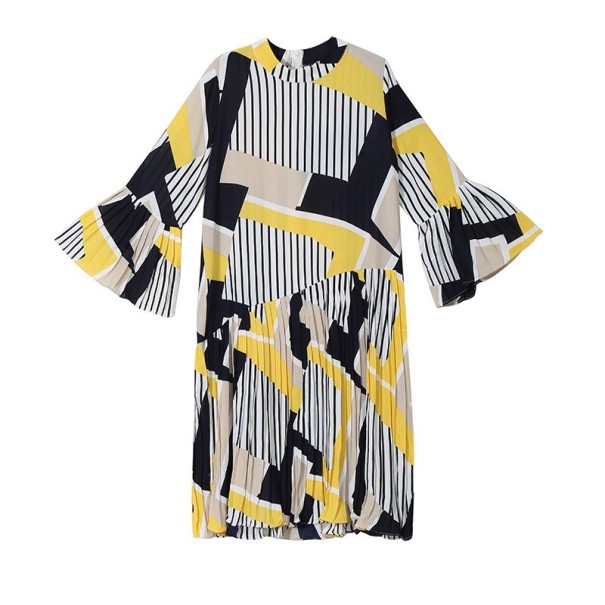 Damesjurk met abstracte print geel