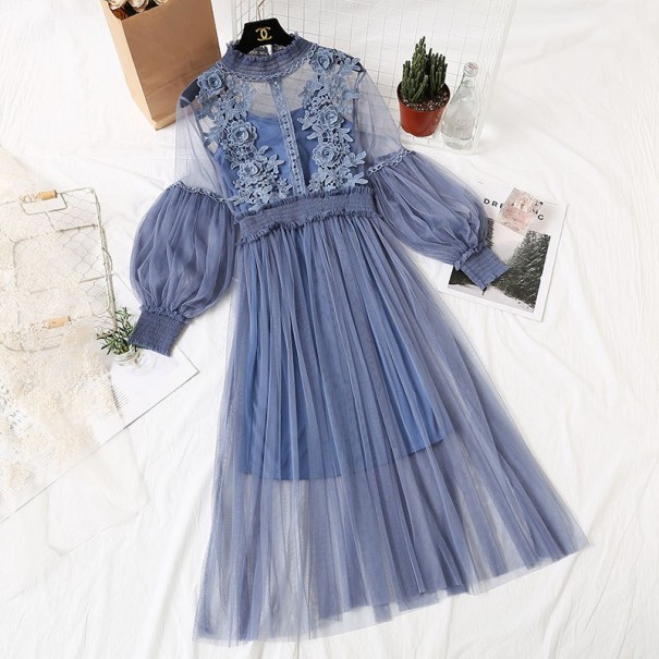 Damesjurk met rozen blauw S
