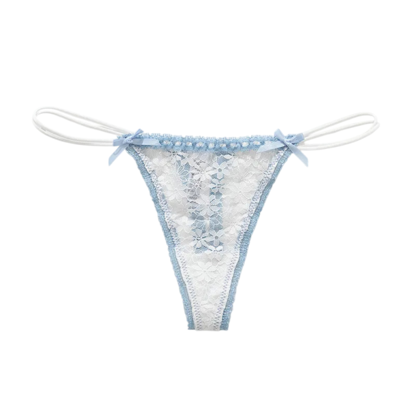 Dameskant tanga met bloemenpatroon en decoratieve strikjes sexy ondergoed voor dagelijks gebruik blauw