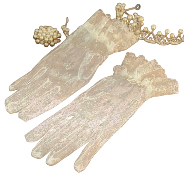 Dameskanten handschoenen volledig vinger kort met rimpeling ademend polyester witte elegante handschoenen voor sociale en feestelijke evenementen 1