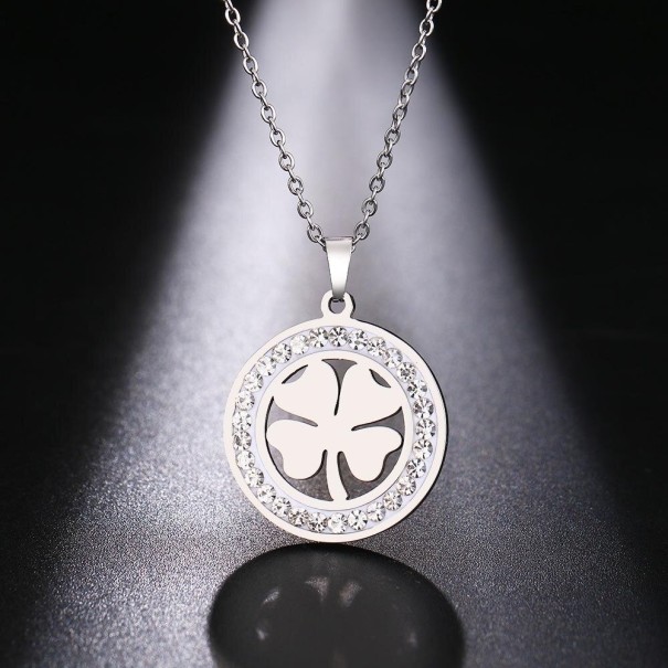 Damesketting met klavertjevier D229 zilver