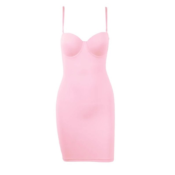 Dameslankekjole med push-up-skåle Sømløs elastisk formende kjole Over knæet modelleringskjole til en slank silhuet Bodycon-kjole til kvinder rosa S