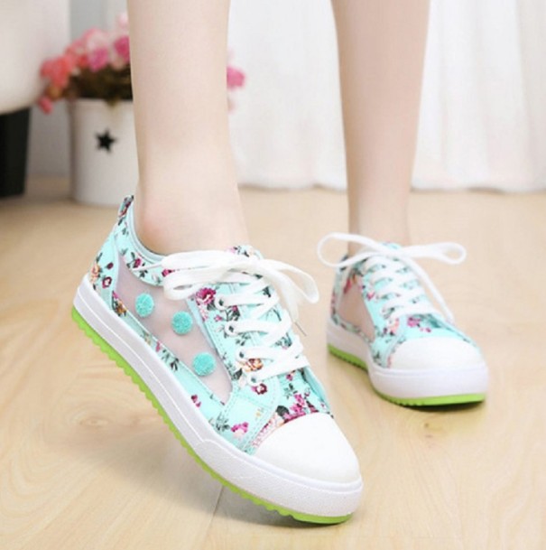 Damesneakers med blomsterprint grøn 38