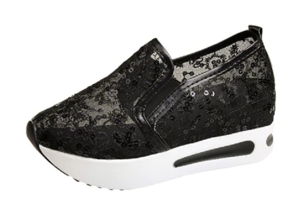 Damesneakers med blonder og pailletter J1118 sort 38