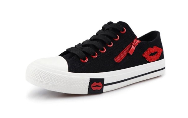 Damesneakers med læbeprint J2422 sort 35,5