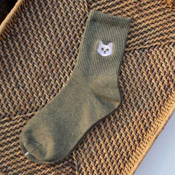 Damesokker med katte armygrøn