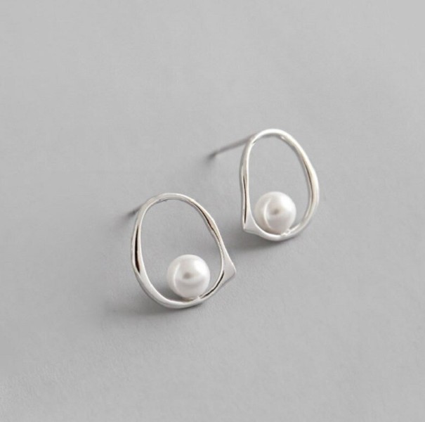 Damesoorbellen met parel G611 zilver