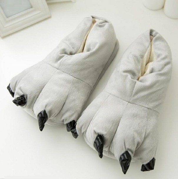 Damespantoffels met klauwen grijs 39-42