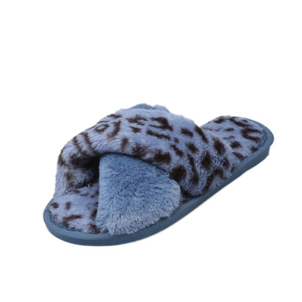 Damespantoffels met luipaardmotief blauw 40