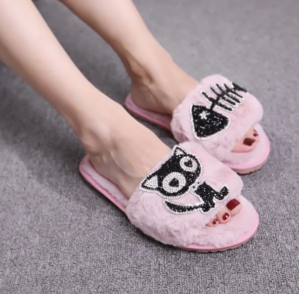 Damespantoffels met strass steentjes roze 41