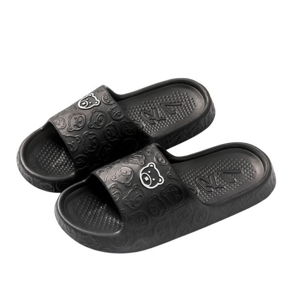 Damespantoffels met teddybeermotief Zachte comfortabele huispantoffels met schattig design Antislipzool Warme pantoffels voor dames zwart 38-39