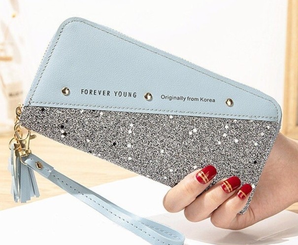 Damesportemonnee met strass steentjes lichtblauw