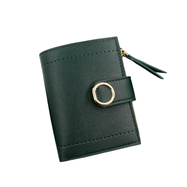 Damesportemonnee van leer met wieltje 12x9,5x2 cm, elegant en praktisch met 6 kaartvakken, transparant vak, vakje voor munten en bankbiljetten groen