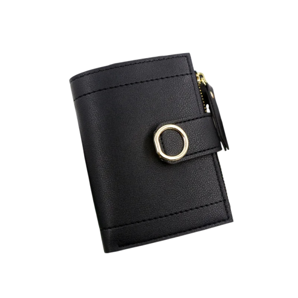 Damesportemonnee van leer met wieltje 12x9,5x2 cm, elegant en praktisch met 6 kaartvakken, transparant vak, vakje voor munten en bankbiljetten zwart