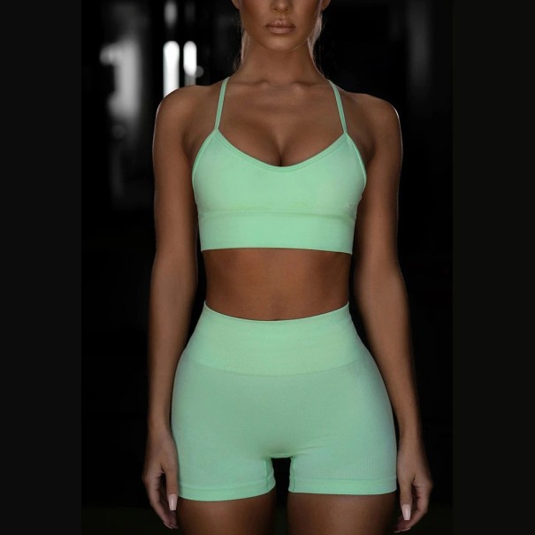 Damesports-crop top og shorts lysegrøn M