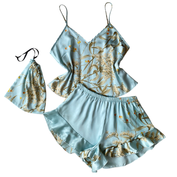 Damespyjama met bloemenmotief T-shirt met ronde hals en shorts van lichte polyester Comfortabele zomeroutfit in verschillende kleuren turquoise S