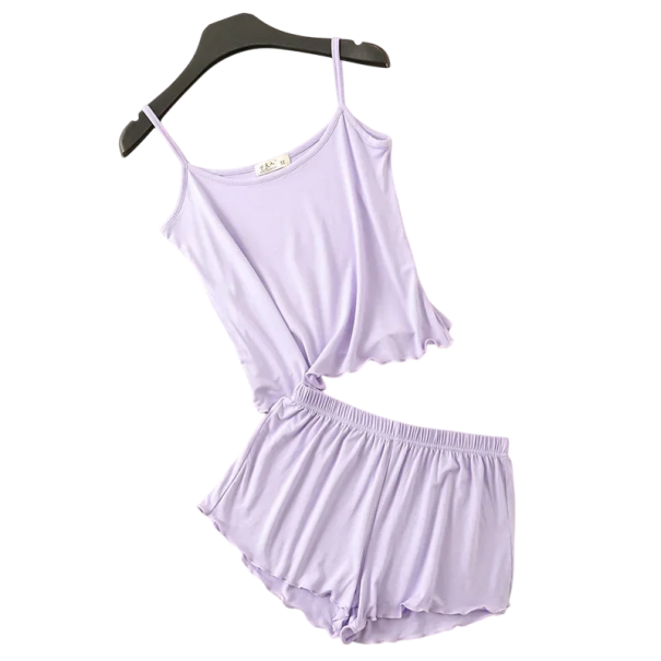 Damespyjama van modal en spandex Effen zomerset met top en shorts Ronde hals Zacht ademend materiaal voor slapen paars XS