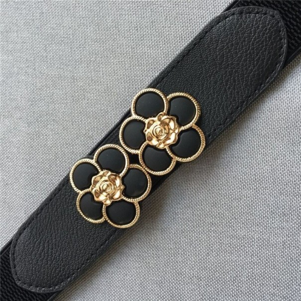 Damesriem met bloemen C989 zwart