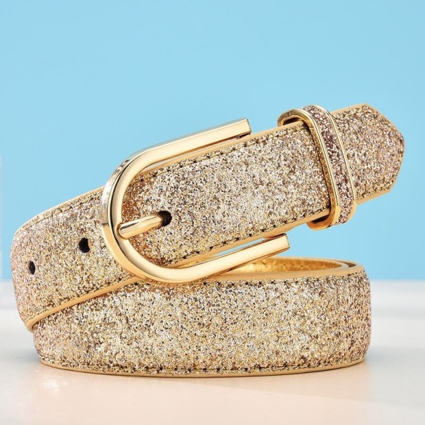Damesriem met glitter goud 85 cm