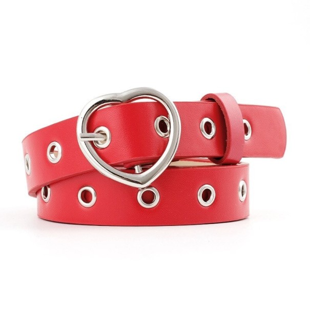 Damesriem met hartvormige gesp rood
