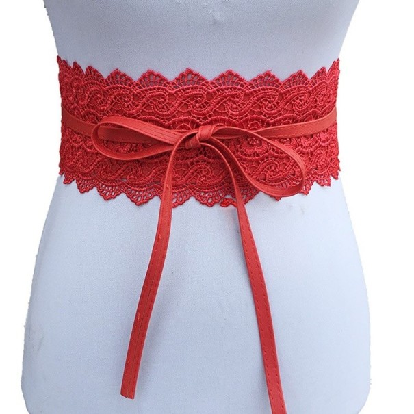 Damesriem met kant rood