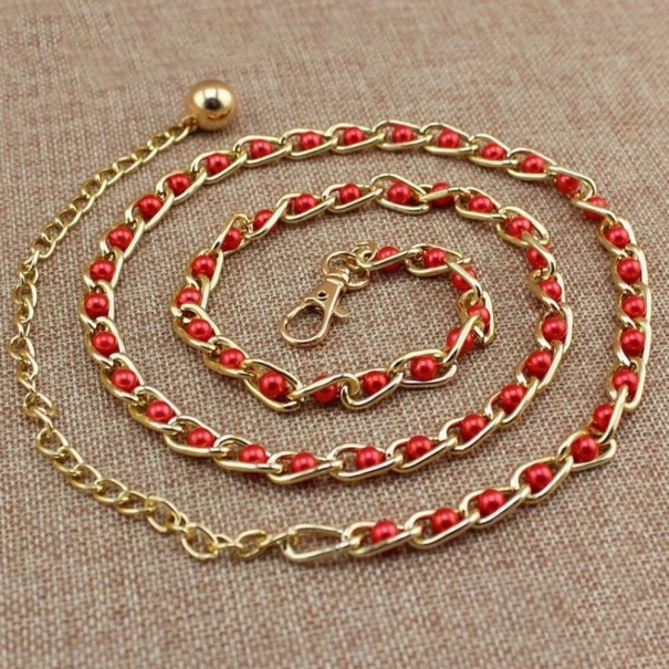 Damesriem met parels rood