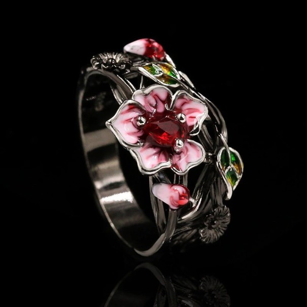 Damesring met bloemen 10