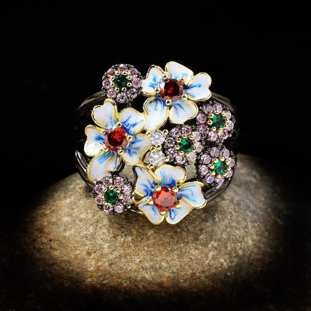 Damesring met bloemen D1096