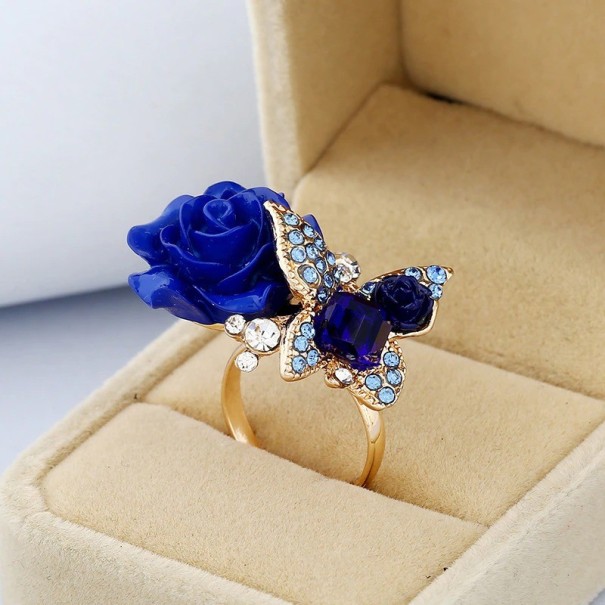 Damesring met vlinder D2899 donkerblauw