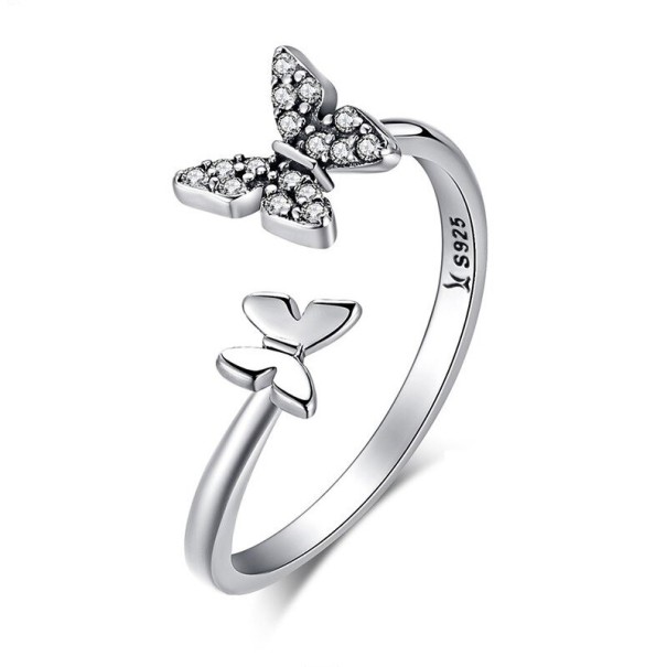 Damesring met vlinders zilver