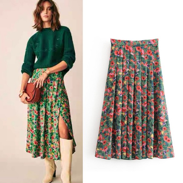 Damesrok met bloemen en split