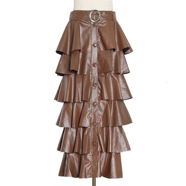 Damesrok met ruches bruin XS