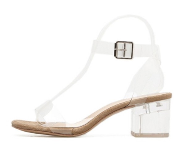 Damessandalen met transparante hak beige 39