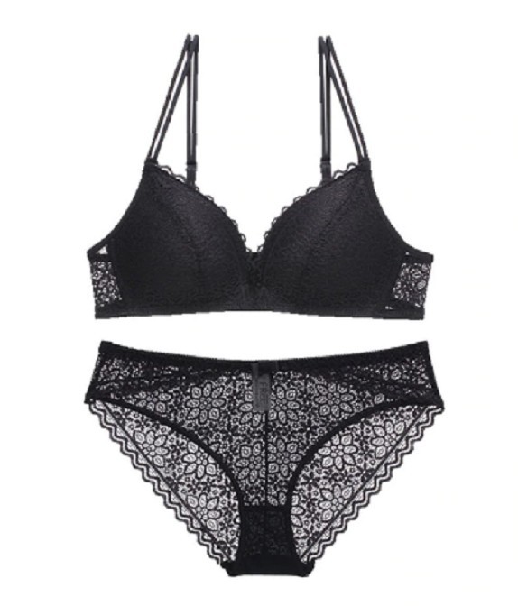 Damesset - bralette bh en slipje zwart 90C