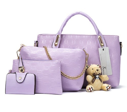 Damesset - Handtas, clutch, portemonnee, ID-hoesje paars