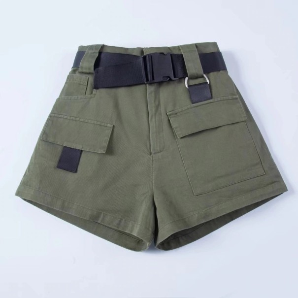 Damesshort met riem legergroen M