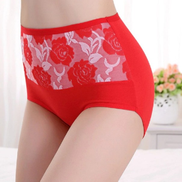 Damesslip met bloemen in de taille rood S