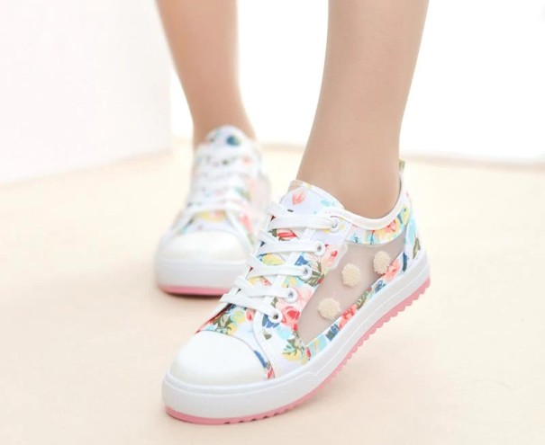 Damessneakers met bloemenprint roze 38