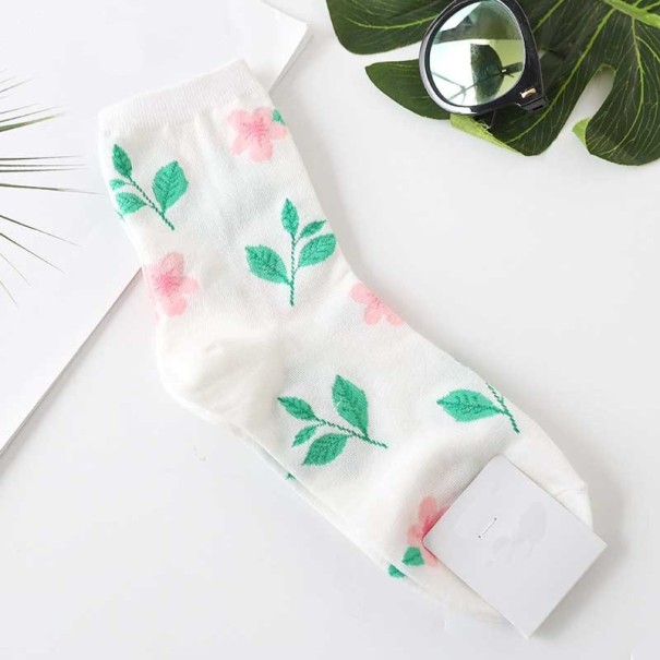 Damessokken met bloemen wit