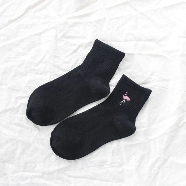 Damessokken met flamingo&#39;s zwart