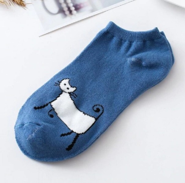 Damessokken met katten blauw