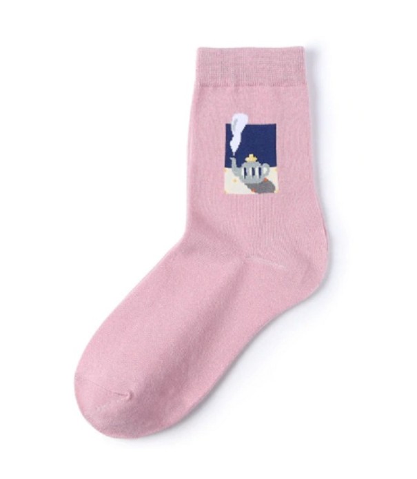 Damessokken met kleine afbeeldingen roze