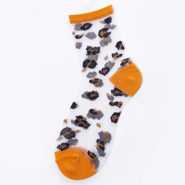 Damessokken met luipaardmotief oranje