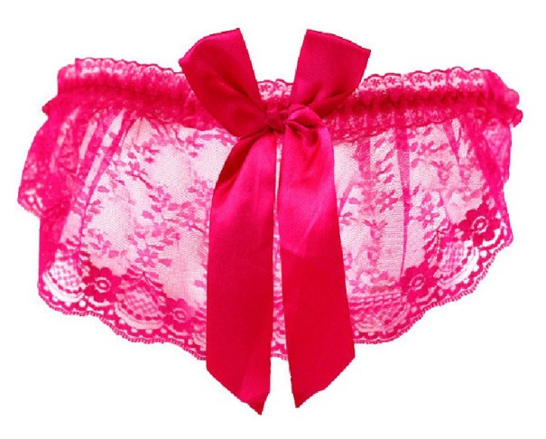 Damesstring met kant en strik roze