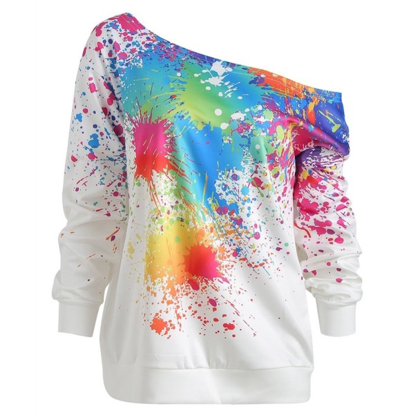 Damessweater met kleurrijke print wit M
