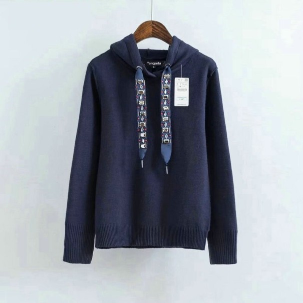 Damessweatshirt met decoratieve steentjes donkerblauw S